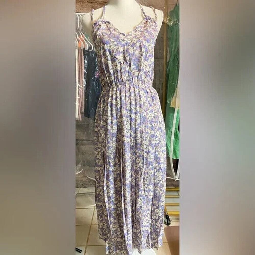 Gigio Midi Dress Size M Floral Printed Lilac Adjustable Strap Brand New w/ Tags